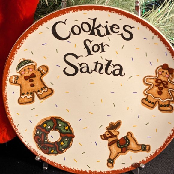 Delightful Cookies For Santa Plate And Red Stocking Dishwasher/Microwave Safe - Picture 2 of 6